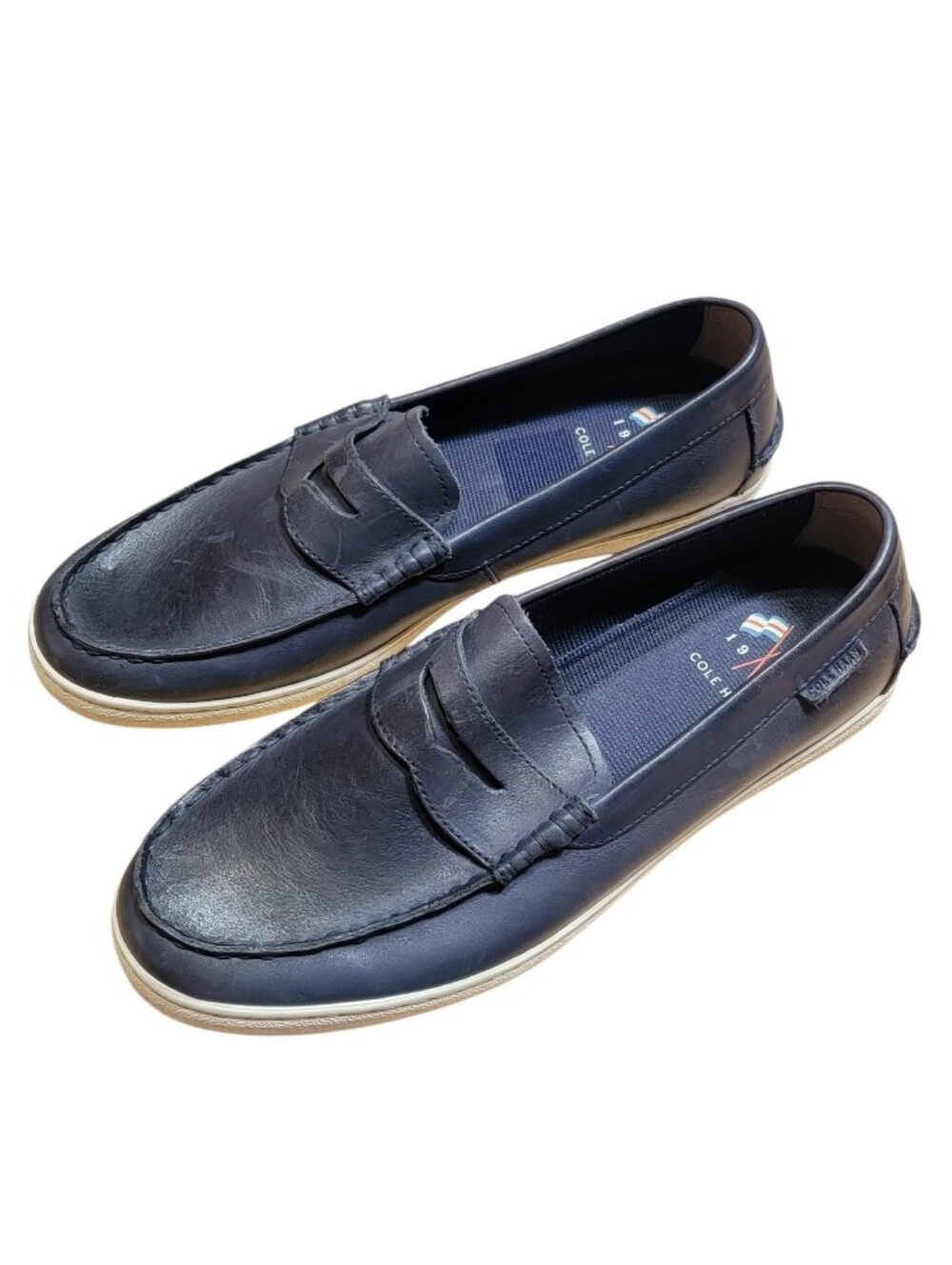 Cole Haan Nantucket Men's Navy Blue Hand Stained Soft Leather Loafer Shoes